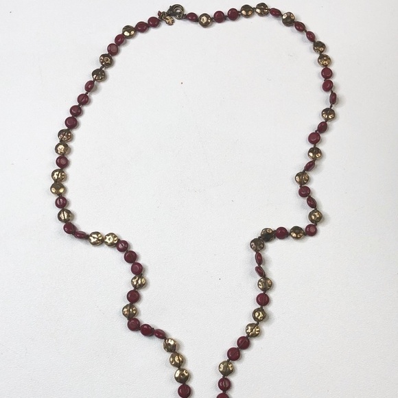 Lucky Brand Red And Gold Beads Boho Style Necklace - Picture 2 of 7